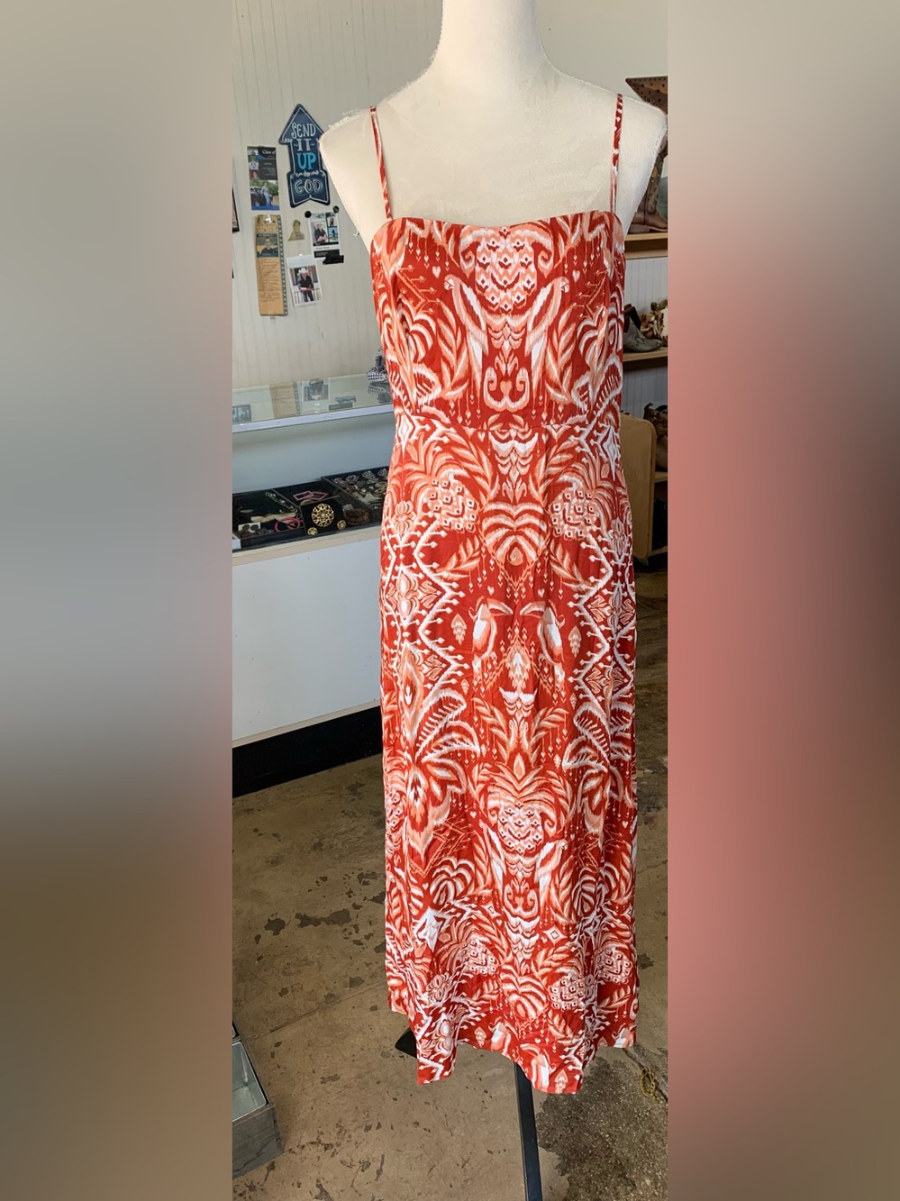 New FARM Rio orange and White Printed Slip Dress